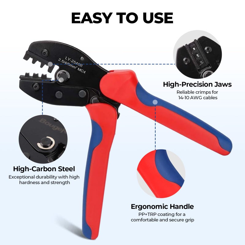 BougeRV Solar Crimper Tool Kit - Crimper, 6 Pairs Connectors, Spanner Wrench for Solar Panel Cable Assembly and Installation - Image 2